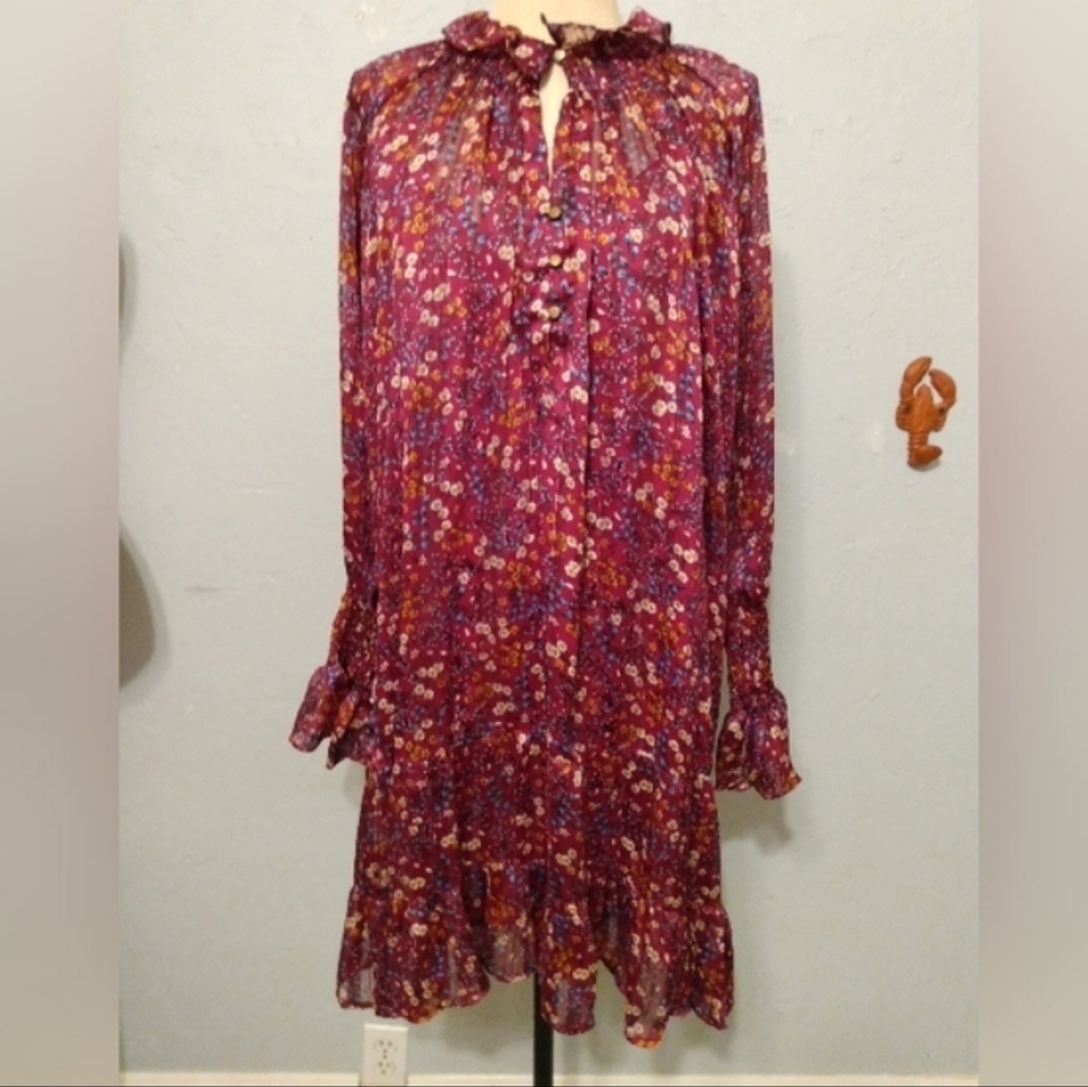 $498 Sabina Musayev Mini Dress Merlot Red Floral Elegant XS Cocktail Designer